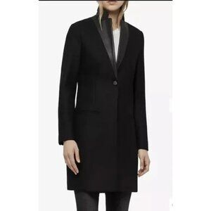 NWT All Saints Allsaints Leni Lea Wool Black Coat Jacket Leather Collar US 4